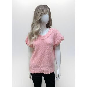 Vntg Across America‎ Women's Cropped Knit Cotton Sweater Pink XL Valentines READ